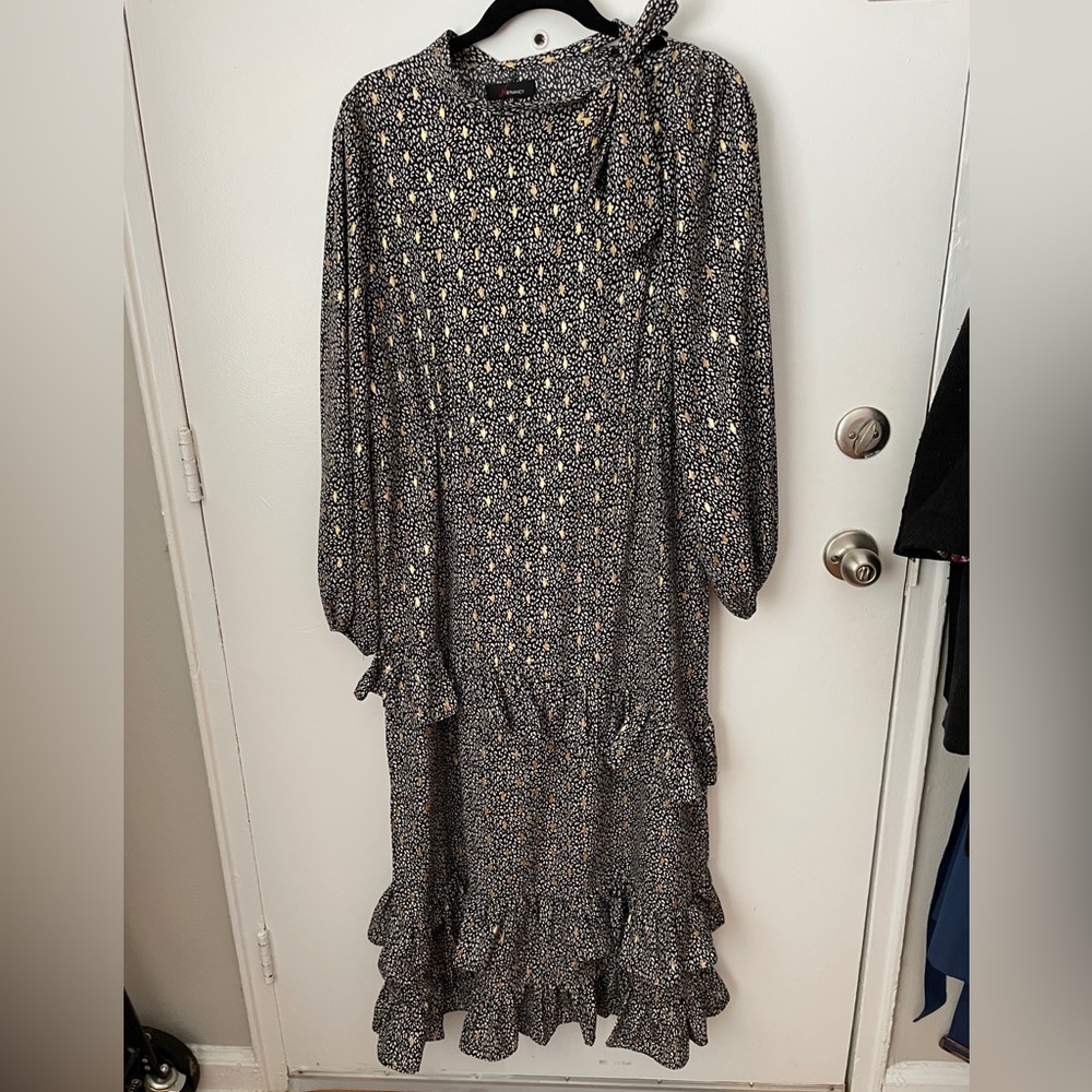 N By Nancy Printed Ruffle Maxi Dress with Bow Tie